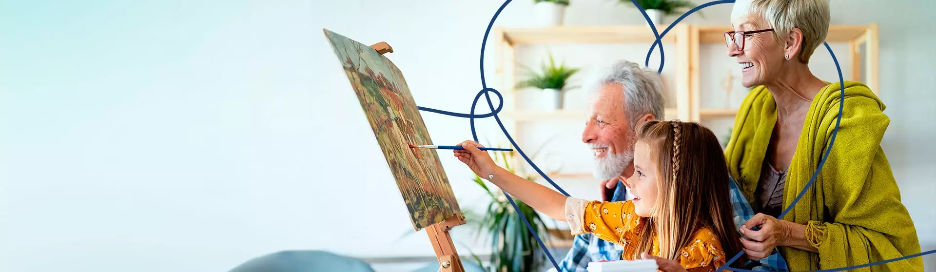 Família reunida em uma atividade de pintura